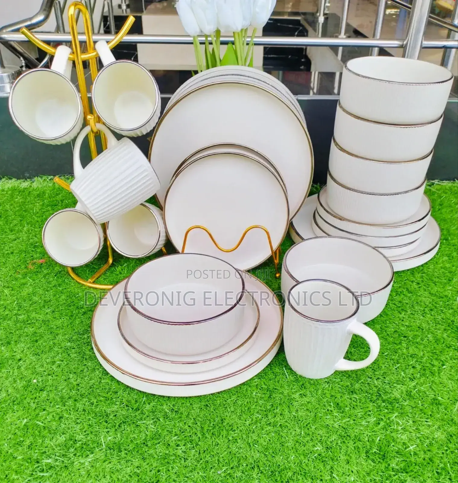  *24 Pieces Gold Rimmed Trendy Dinner Sets*. At 6500