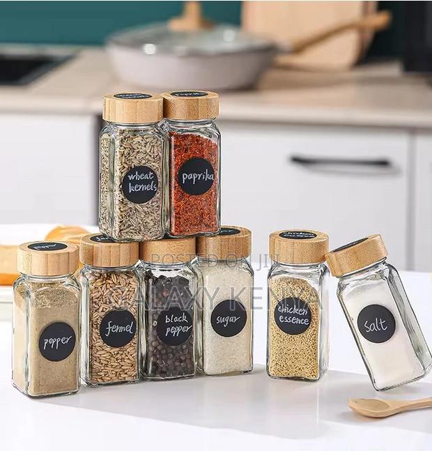 6-Pack Square Glass Jars With Bamboo Lid and Spoon
