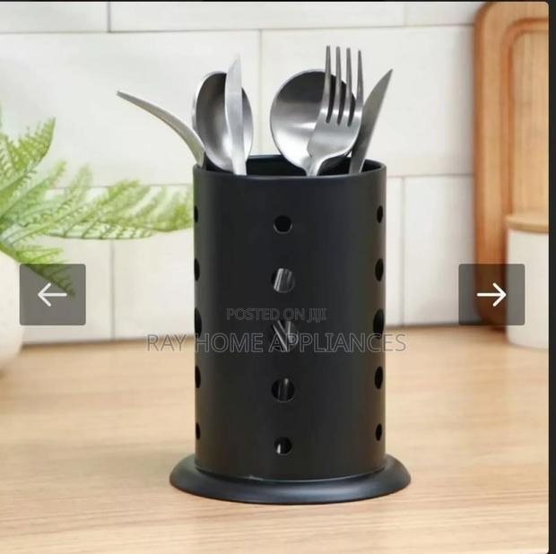 Black Stainless Steel Cutlery Holder Bottom Drainage Design