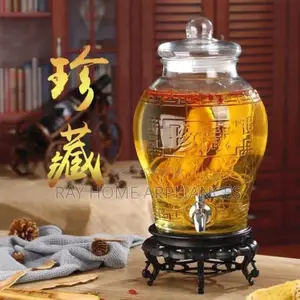 Glass Beverage Dispenser With Faucet 5l With Stand and Glass Lid