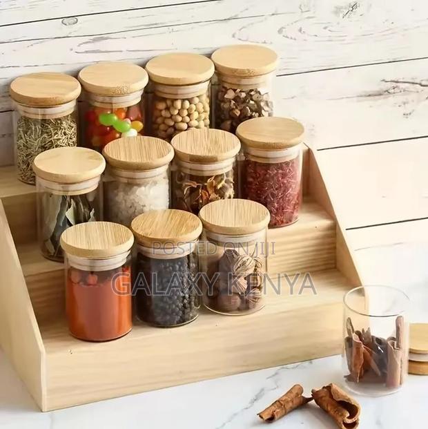 12pcs Glass Spice Jar Set With a Wooden Bamboo Stand
