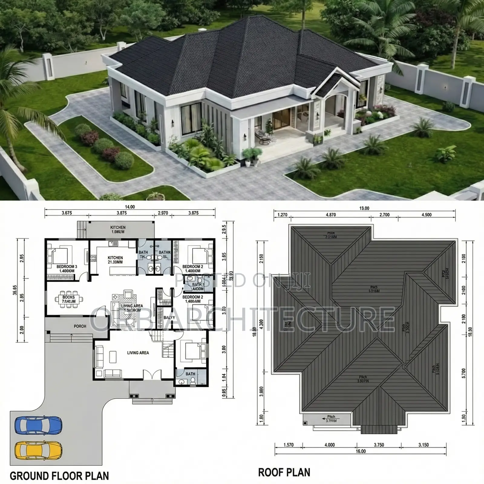 Modern 3 Bedroom Plans (Customizable)
