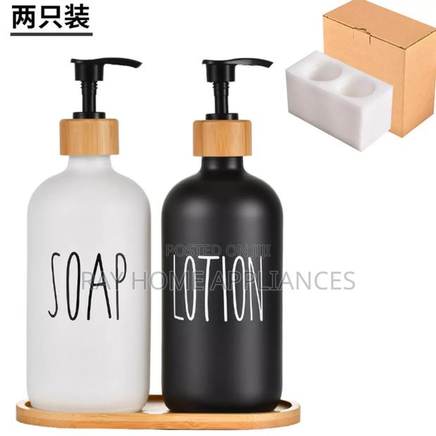 Dual Ceramic Hand Wash Soap and Lotion Dispenser With Bamboo Holder