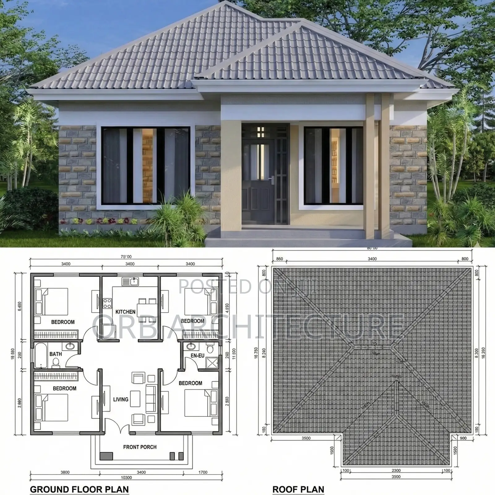 Modern 3 Bedroom Plans (Customizable)