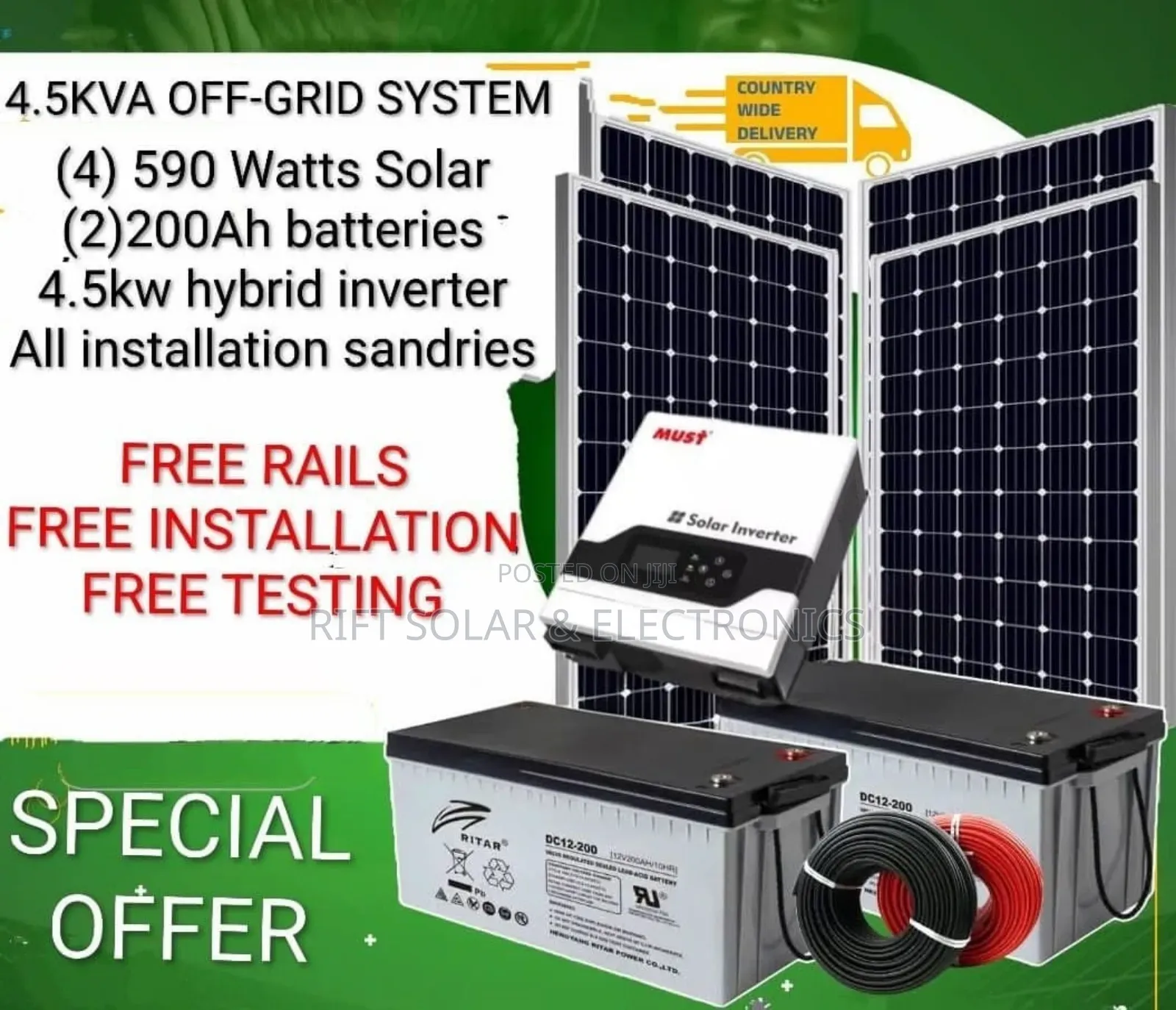 4.5kva Home Solar Solution - (4)590w Solar - (2)200ah Gel Batteries