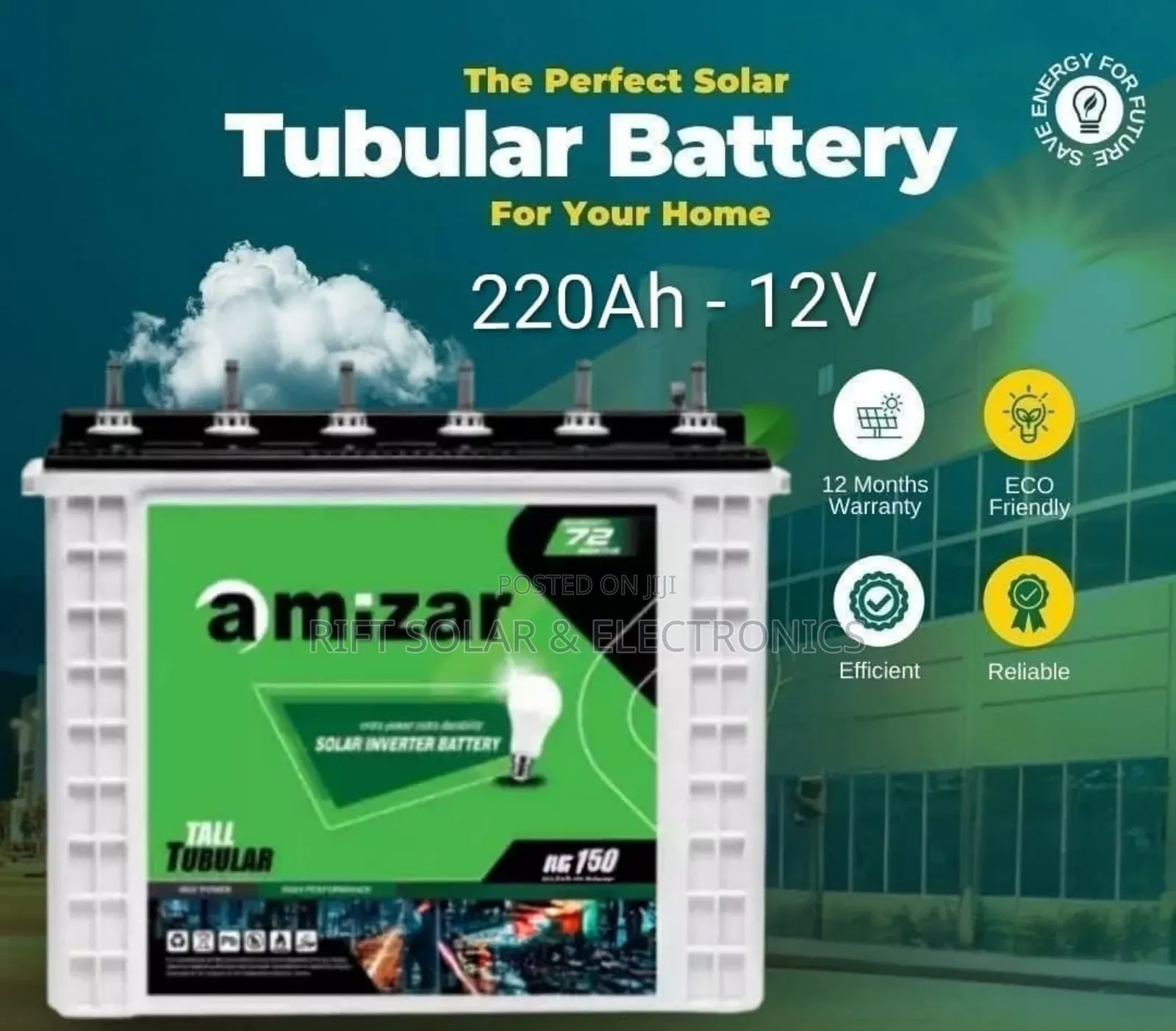 Amizar 200ah - 12v Wet Cell Heavy Duty Tubular Solar Battery