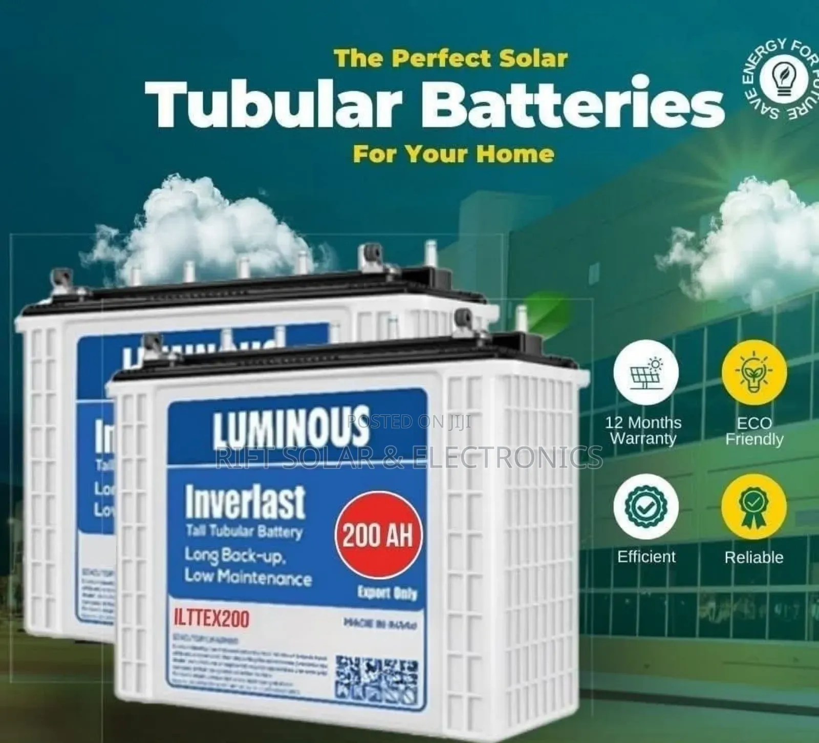 200ah - 12v Luminous Wet Cell Heavy Duty Tubular Solar Battery