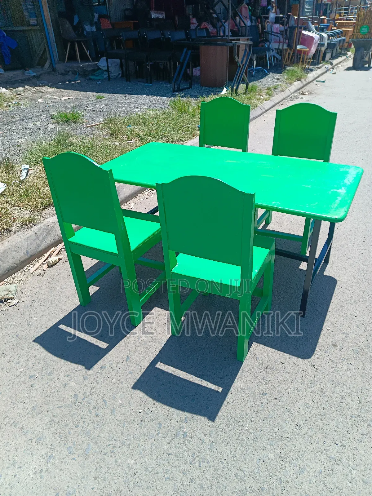 Kindergarten School Set, 4 Chairs, 1 Table Green 