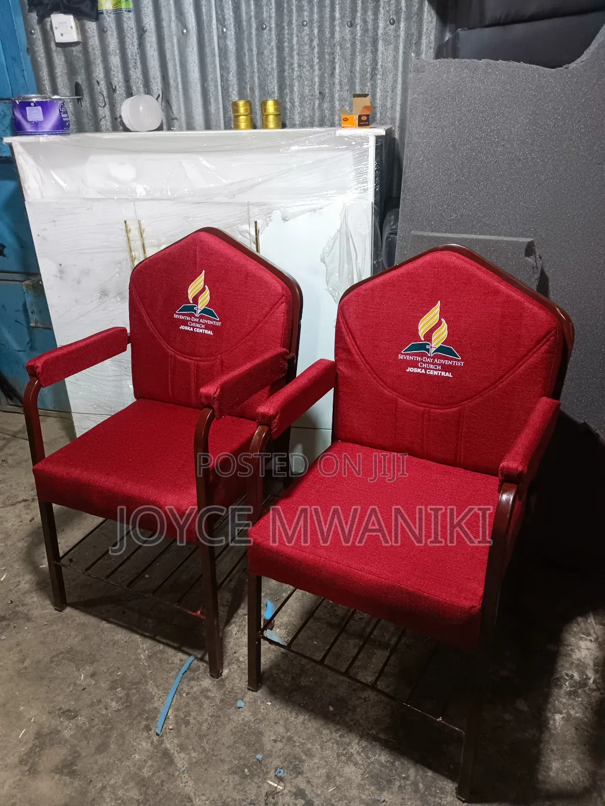 Church Chair With Branding, Hot Red With Armrest 