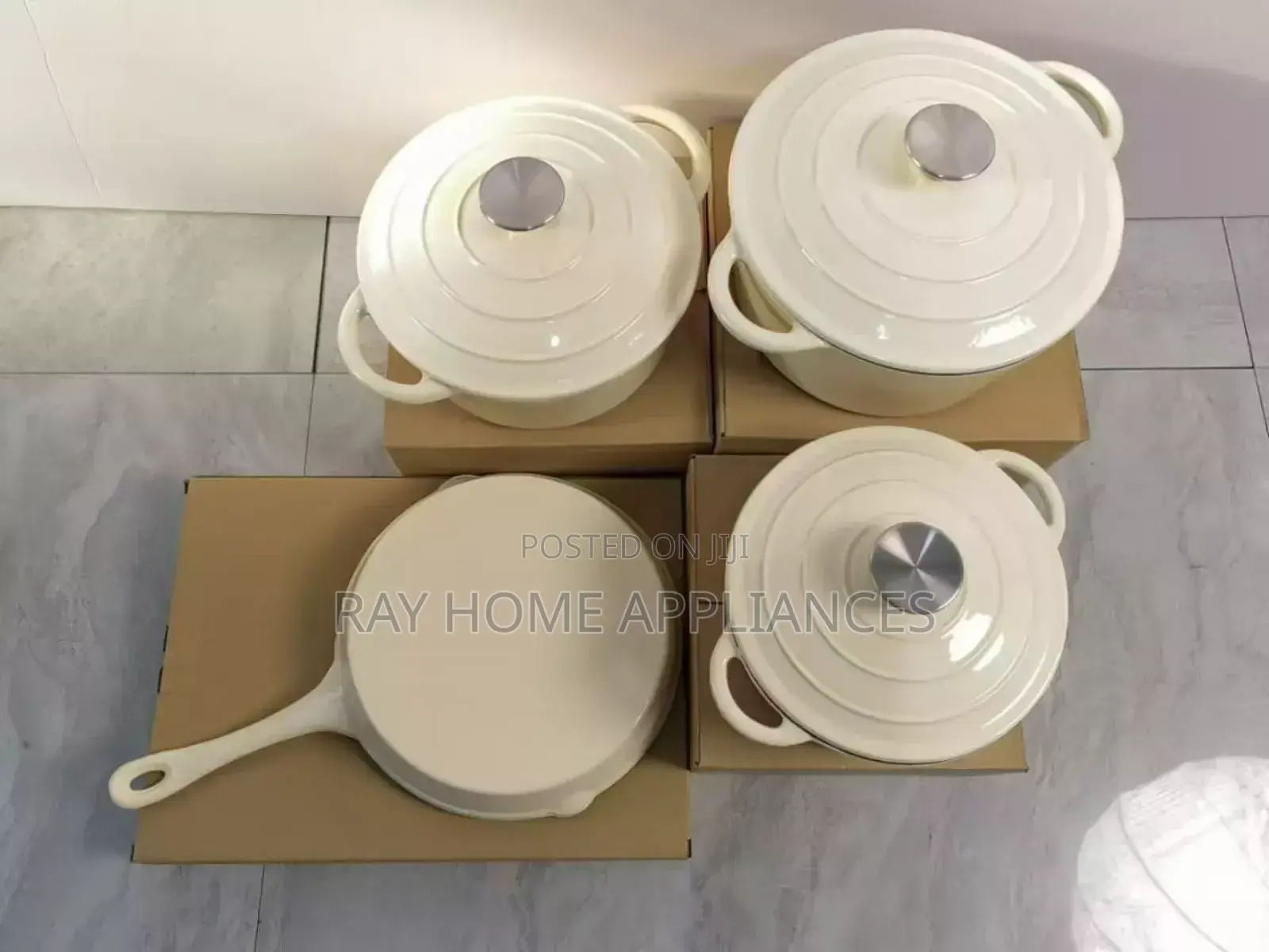 7pieces White Enamel Cast Iron Cooking Pots