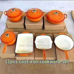 11pieces Cast Iron Cookware Colours Blue, Black,Red, Orange Grey