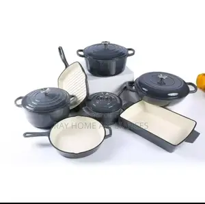11pieces Cast Iron Cookware Colours Blue, Black,Red, Orange Grey