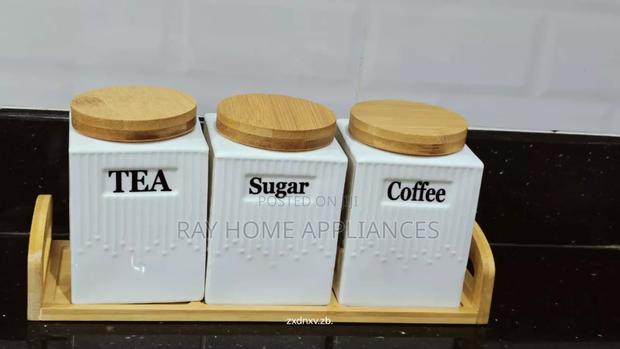 3pieces Ceramic Canisters Set With Bamboo Stand
500ml Capacity - main view