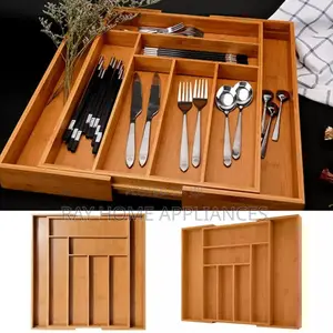 Multifunctional Big Bamboo Expandable Wooden Cutlery Drawer Organizer