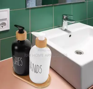 Hands and Dishes Dispenser Set With Stand Ceramic White Black