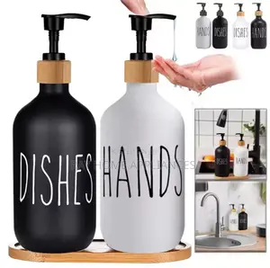 Hands and Dishes Dispenser Set With Stand Ceramic White Black