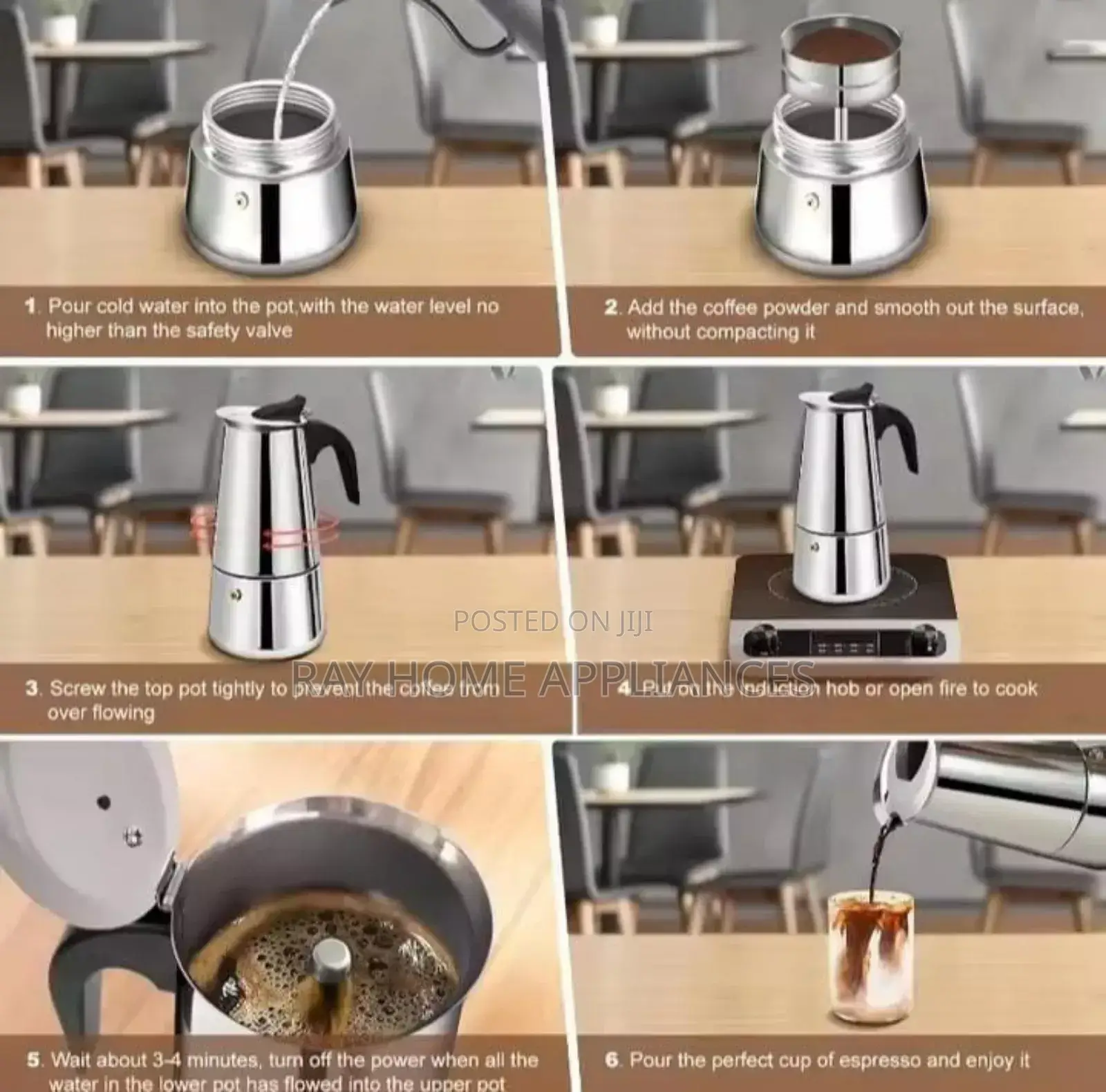 600ml Stainless Steel Coffee Italian Pot Espresso Coffee Maker 6cups