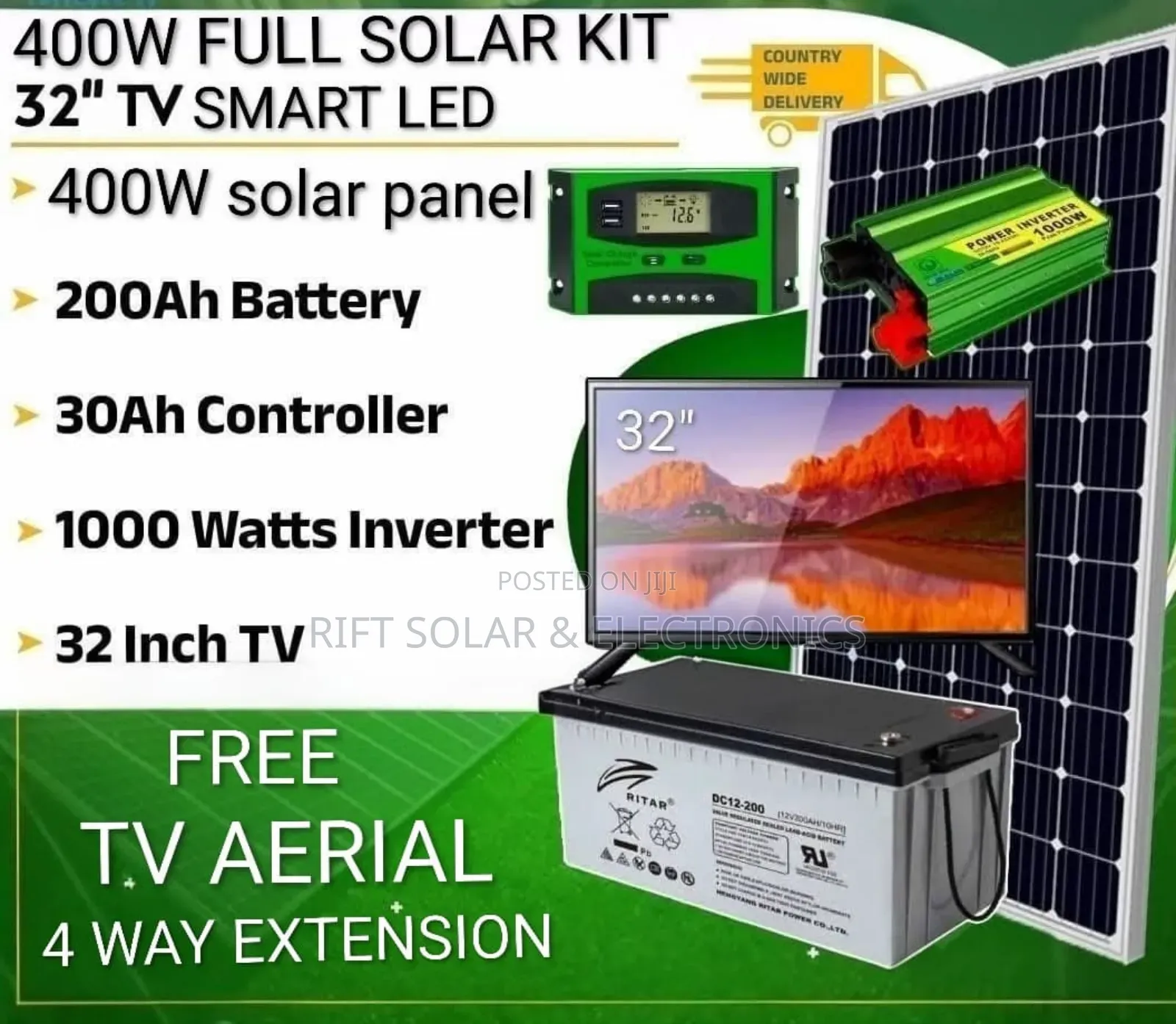 400w Full Solar Kit - 32" Smart Tv - 1000w Power Inverter