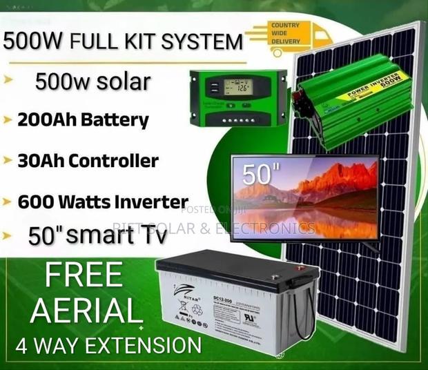 500 Watts Solar Full Kit - 50" Smart Led Tv Home Package