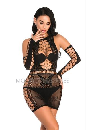 Black Lace Mesh Bodystocking – - main view