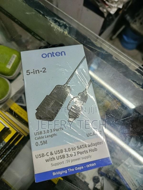 Onten 5-in-2 Uca312 Usb-C Usb 3.0 to Sata Adapter and 3-Port Hub.