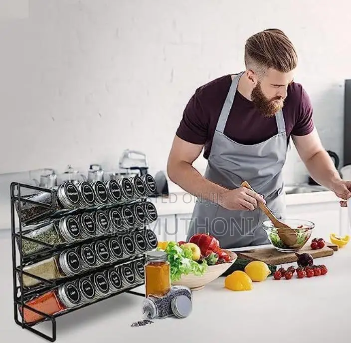 Spice Rack Organizer , 28 Spice Jars With Silver Lids, Funnel, Labels