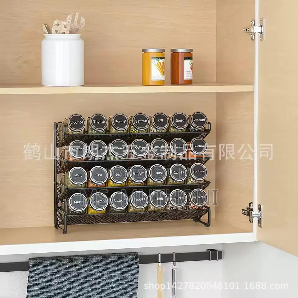 Spice Rack Organizer , 28 Spice Jars With Silver Lids, Funnel, Labels