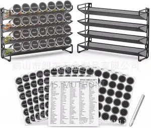 Spice Rack Organizer , 28 Spice Jars With Silver Lids, Funnel, Labels