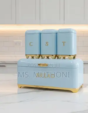 Metal Bread Bin and Canister Set With Gold Accents in 4 Colors
