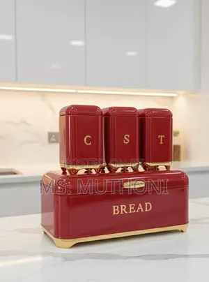 Metal Bread Bin and Canister Set With Gold Accents in 4 Colors