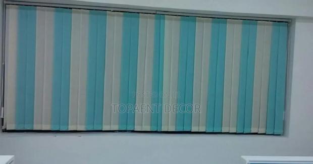 Blue And White Rationed Smart Shade Solutions Vertical Blinds - main view