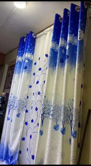 Blue Flowered Window Curtains for House Decoration