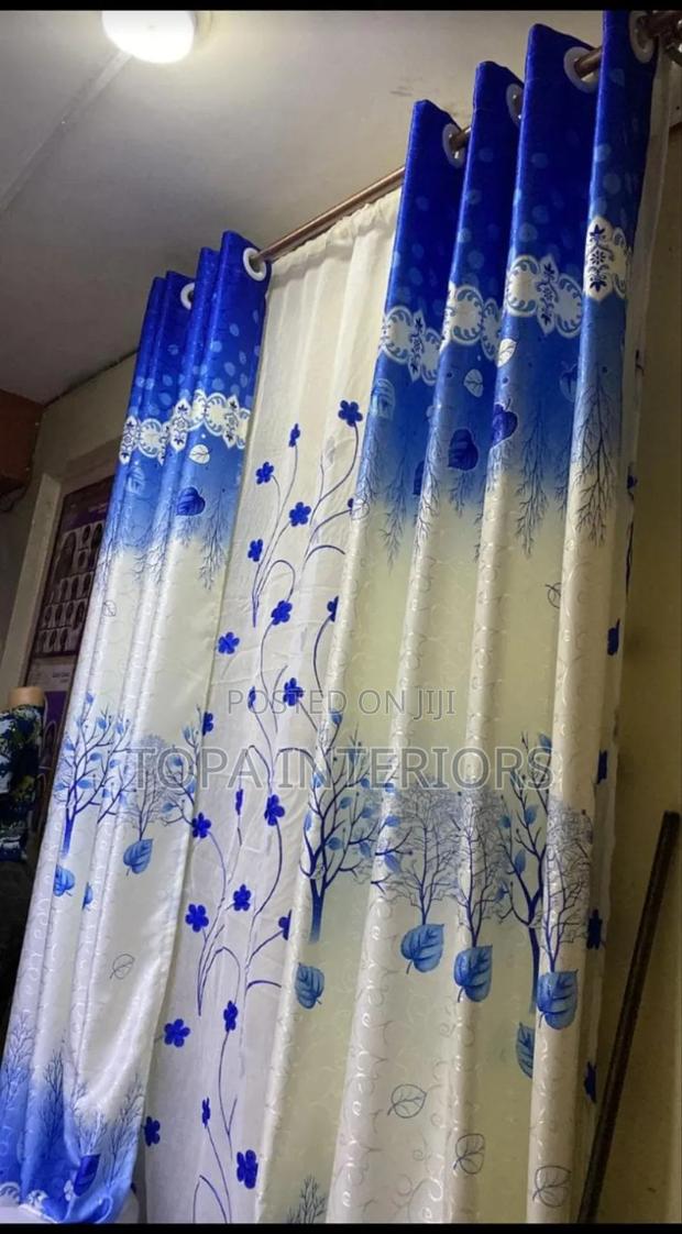 Blue Flowered Window Curtains for House Decoration