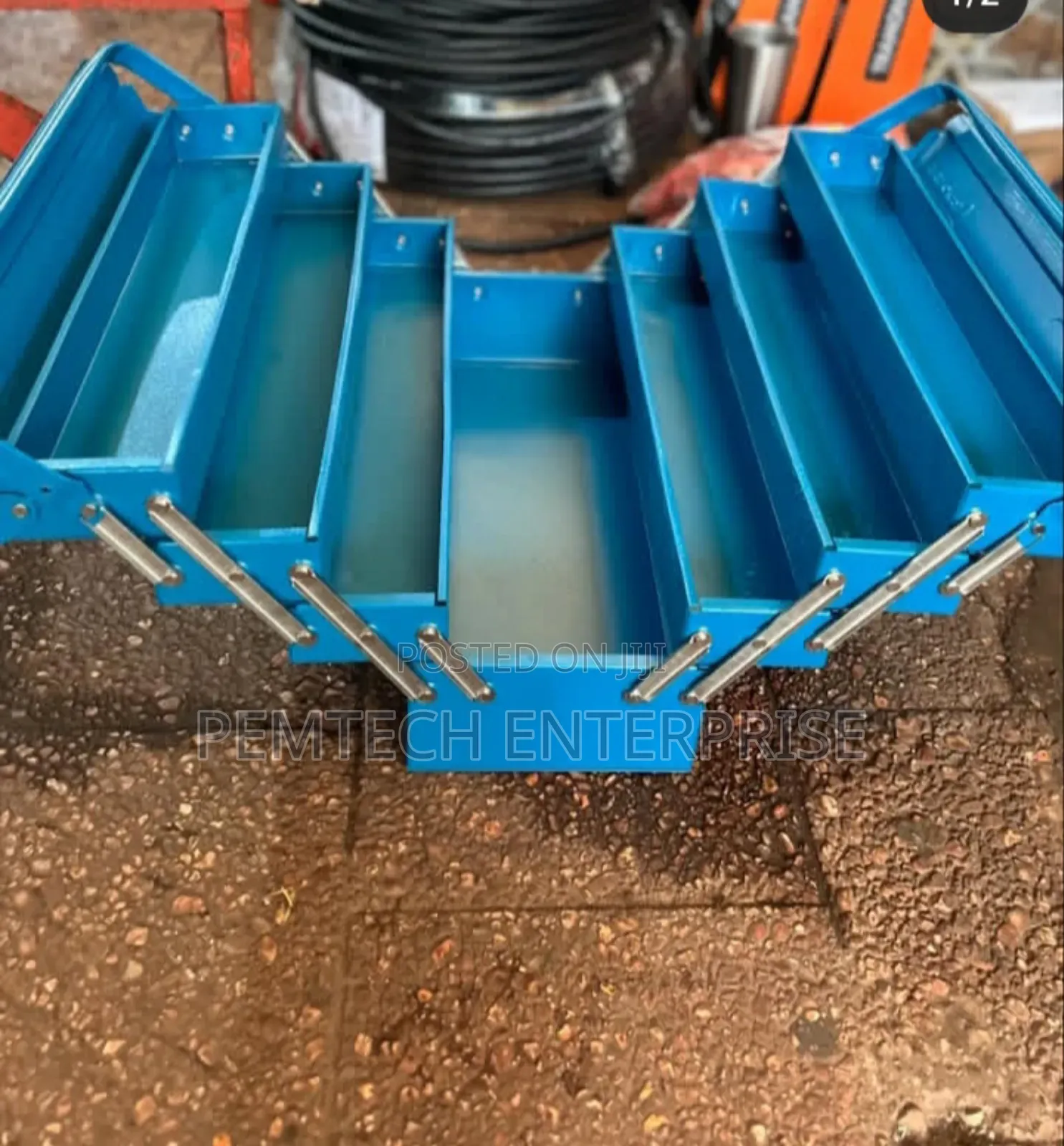 Blue Metal Cantilever Tool Box.