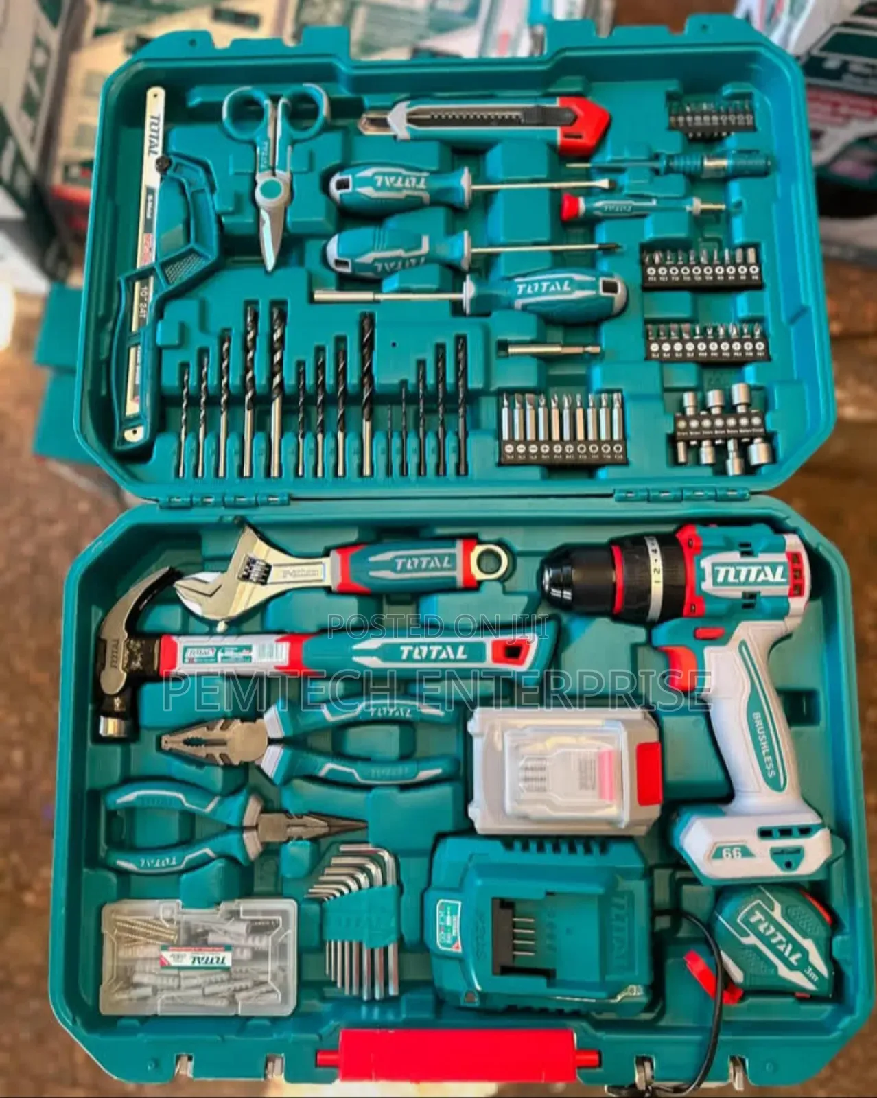 Total 165-Piece or 168-Piece Tool Set With a 20v Cordless Impact Drill