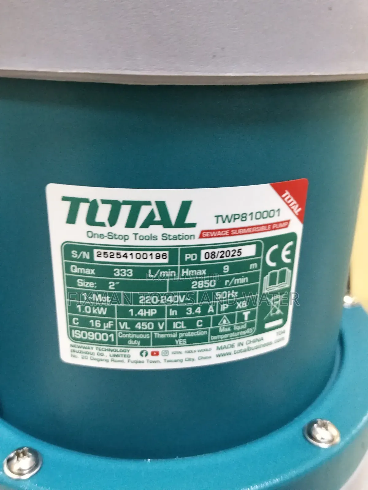 Total Sewage Pump 1.4 Hp 2 Inches