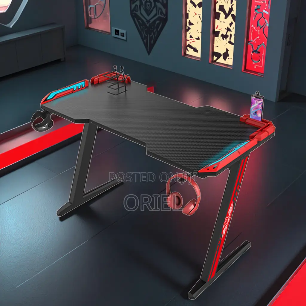 1.2m Gaming Desk : Z Shape Rgb Led Light Gaming Desk