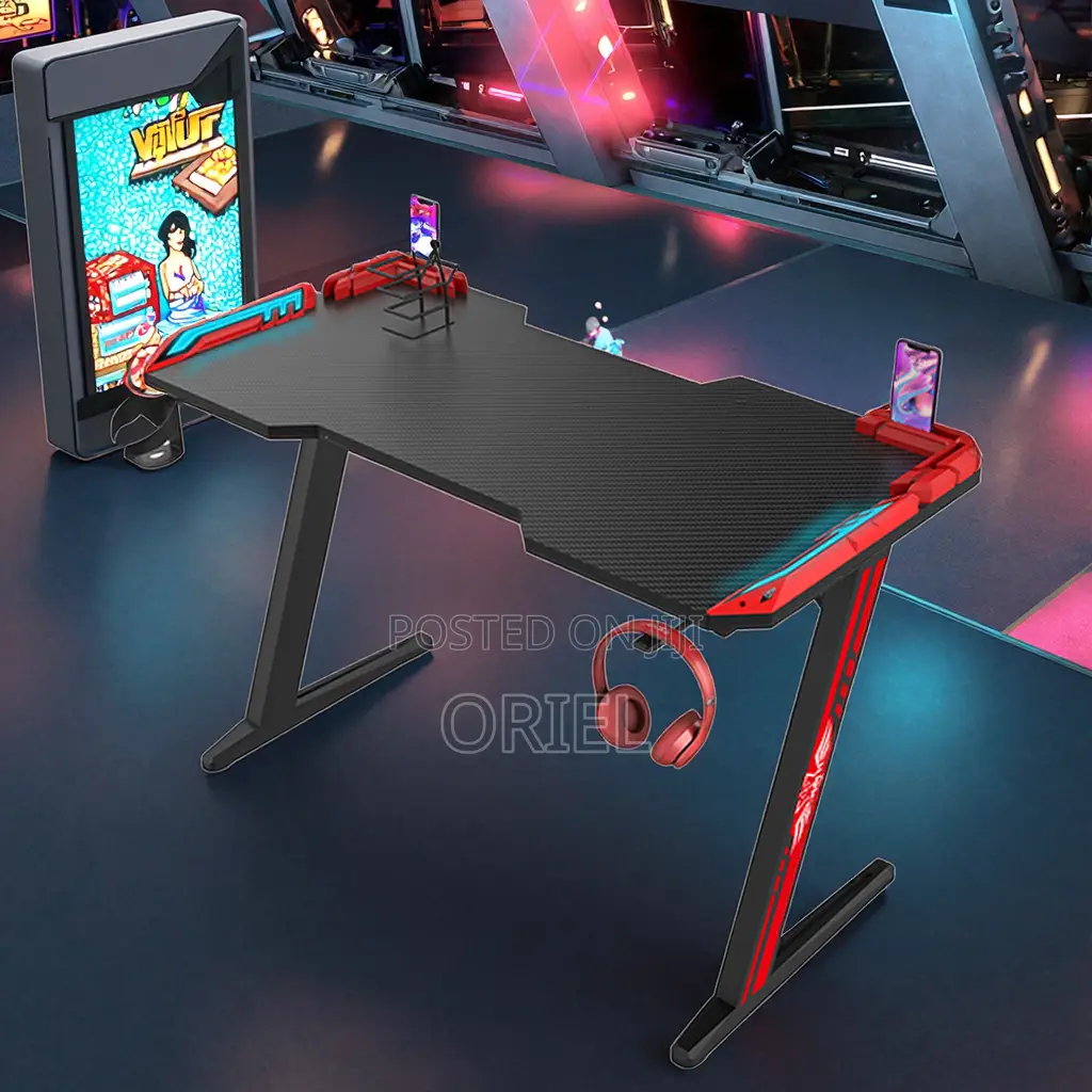 1.2m Gaming Desk : Z Shape Rgb Led Light Gaming Desk
