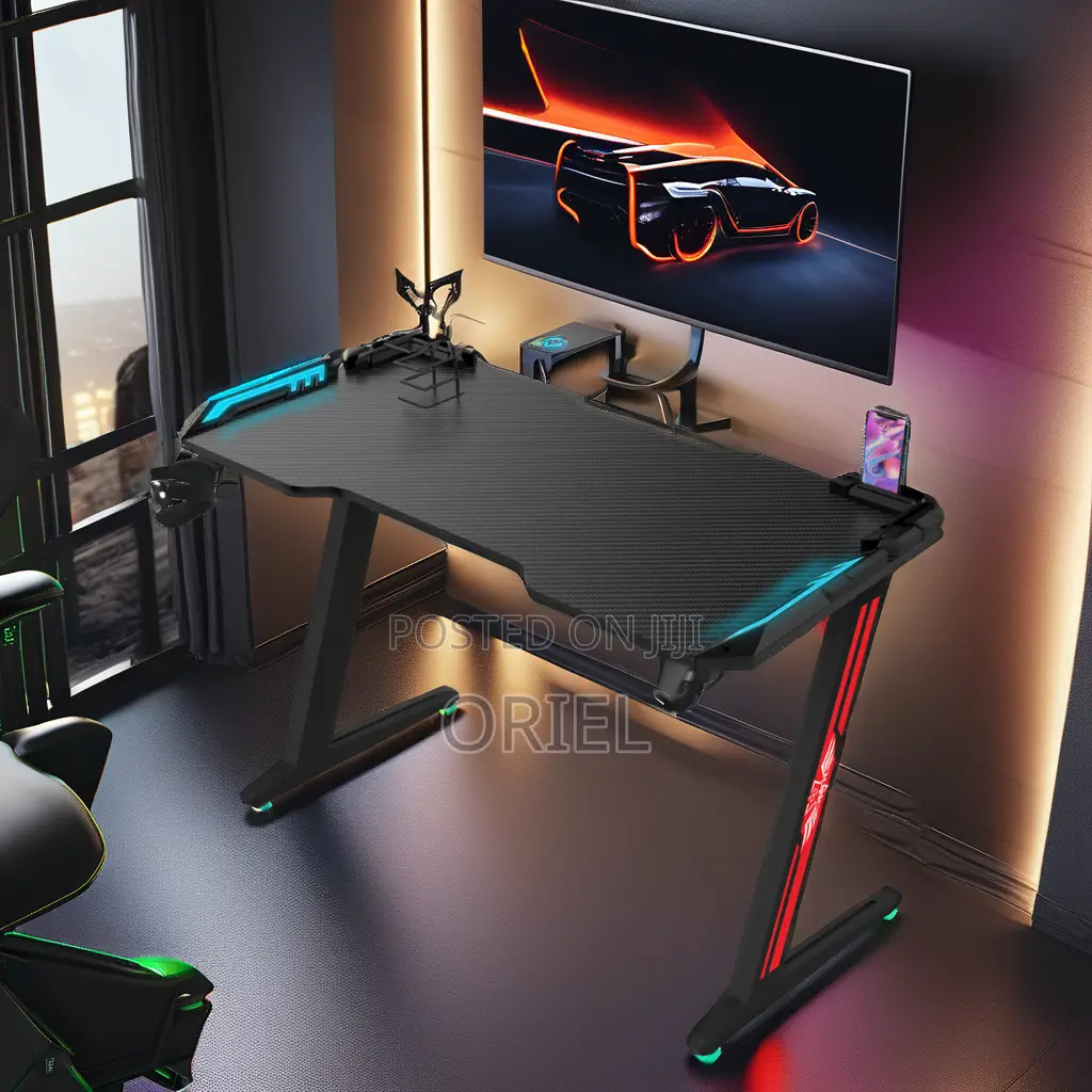 1.2m Gaming Desk : Z Shape Rgb Led Light Gaming Desk