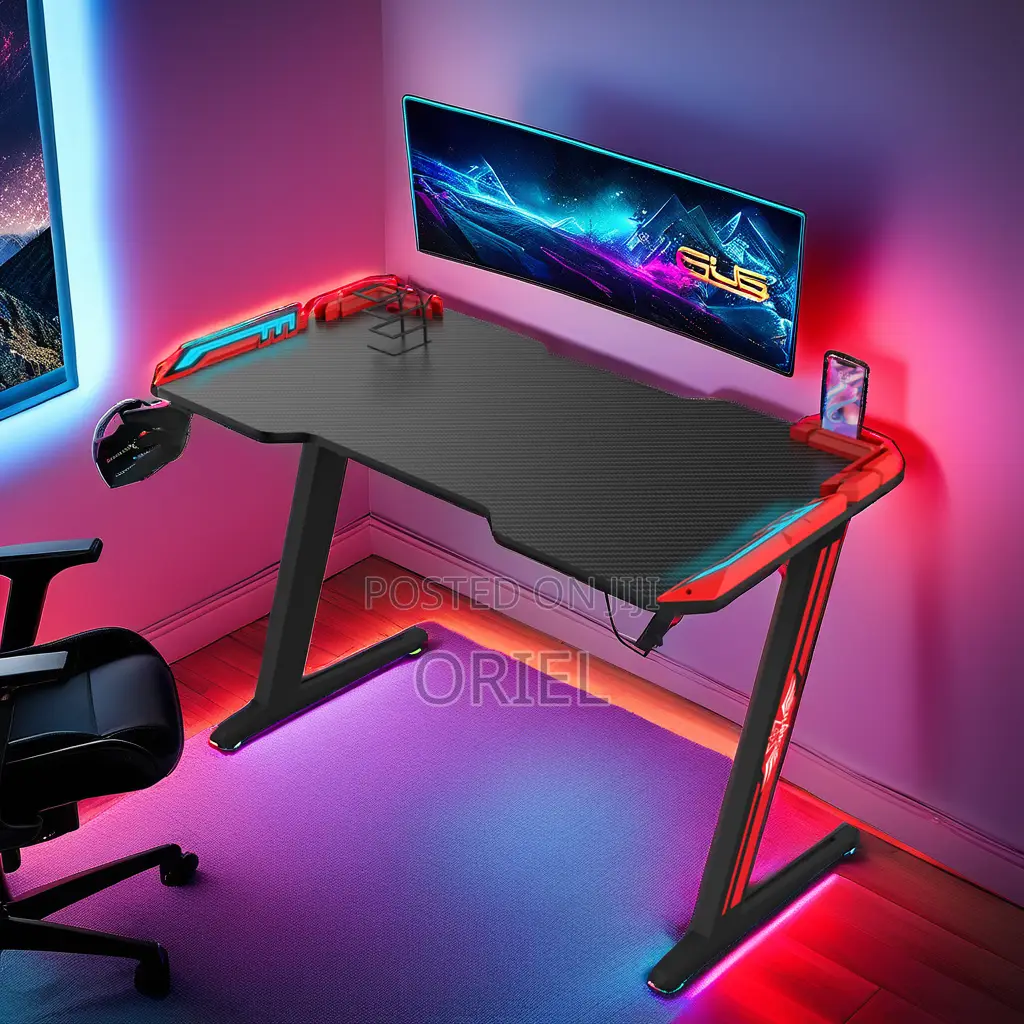 1.2m Gaming Desk : Z Shape Rgb Led Light Gaming Desk