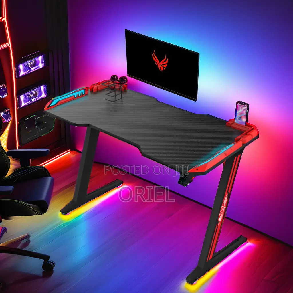 1.2m Gaming Desk : Z Shape Rgb Led Light Gaming Desk