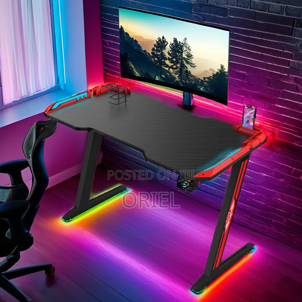 1.2m Gaming Desk : Z Shape Rgb Led Light Gaming Desk