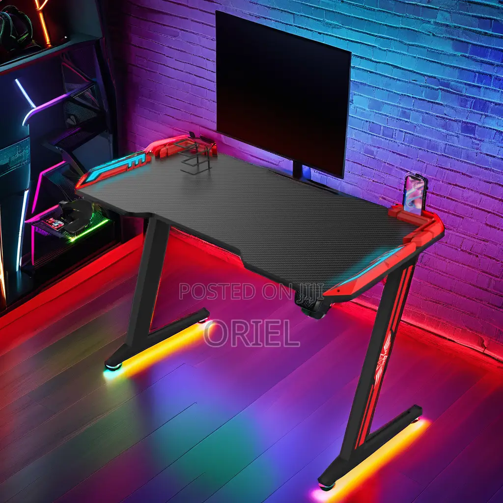 1.2m Gaming Desk : Z Shape Rgb Led Light Gaming Desk