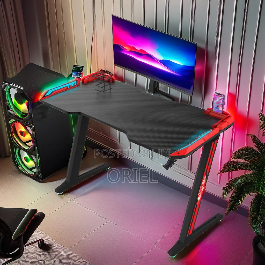 1.2m Gaming Desk : Z Shape Rgb Led Light Gaming Desk