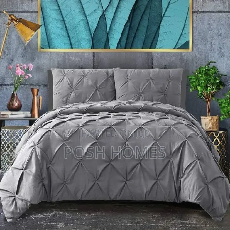 Grey Pintuck Duvet Cover Set