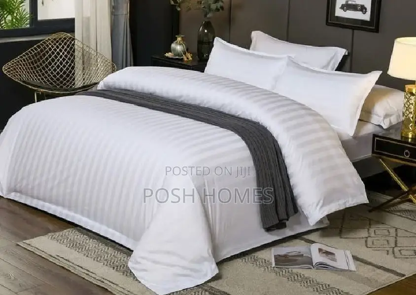 Plain White Striped Duvet Cover Set
