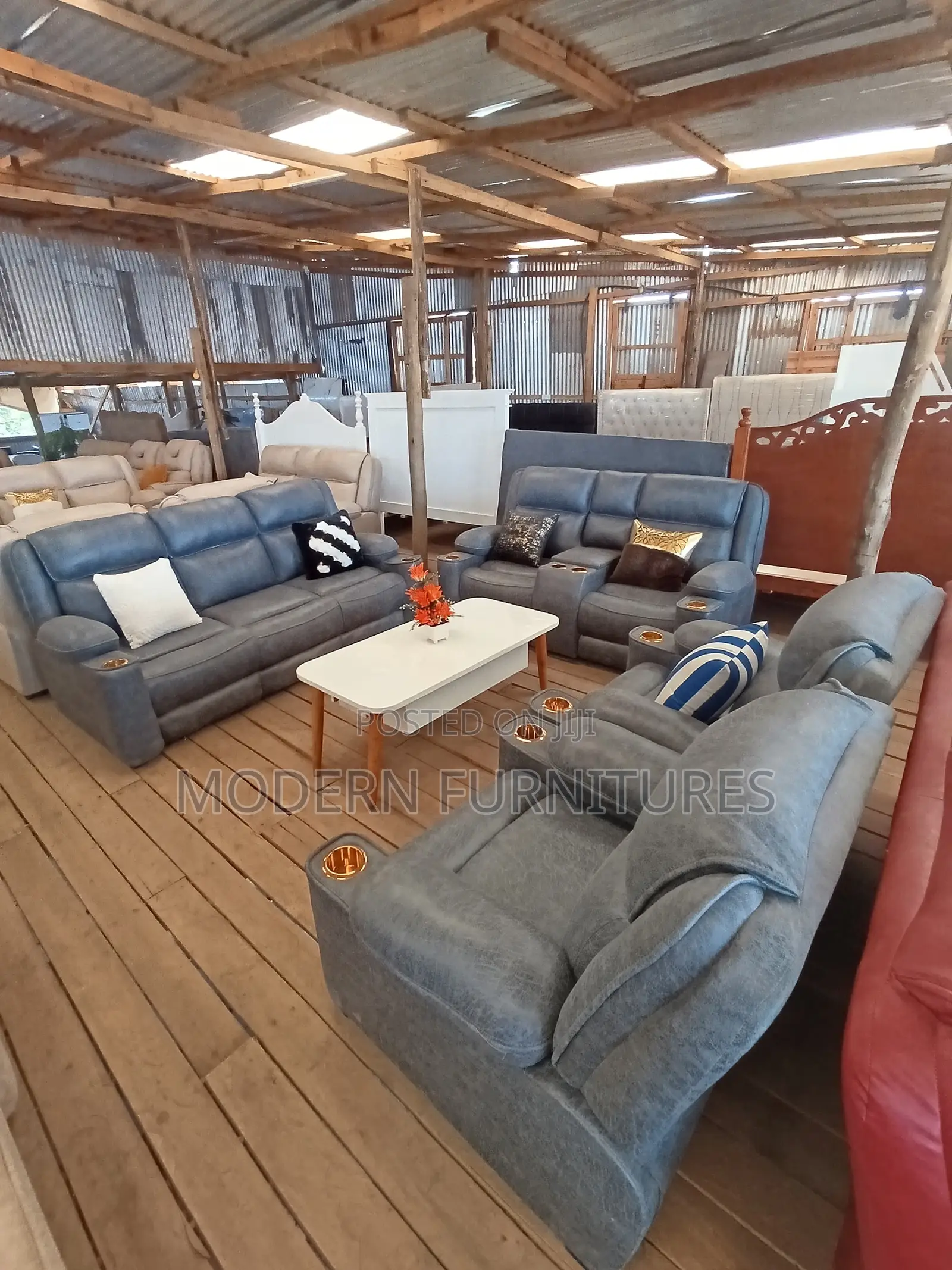 Dark Grey 7 Seater Semi Recliner Sofa/7 Seater Sofa