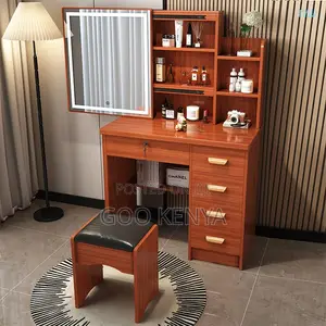 Home Dressing Table; Home Makeup Table With Sliding Mirror And Stool