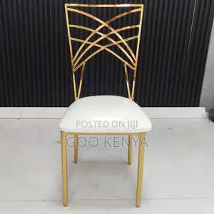 Home Chair; White Leather Banquet Chair With Sturdy Gold Frame