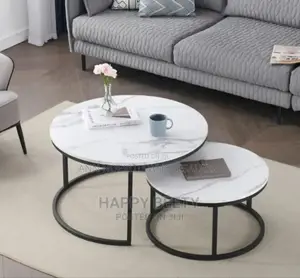 Colour White - Marble Glass Top. Marble Nesting Table.